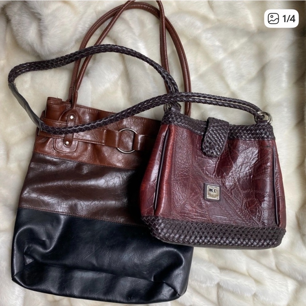 Women's Brown and Black Leather Bags Set